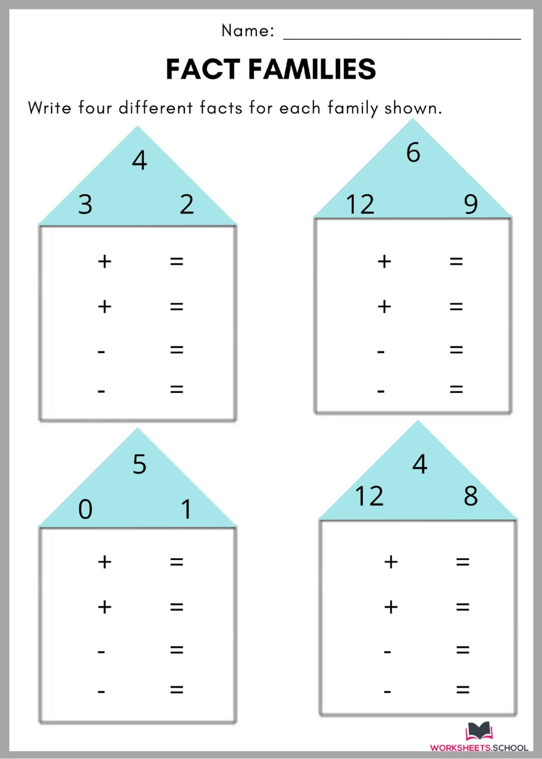 10 Fact Family Worksheets Multiplication Addition 