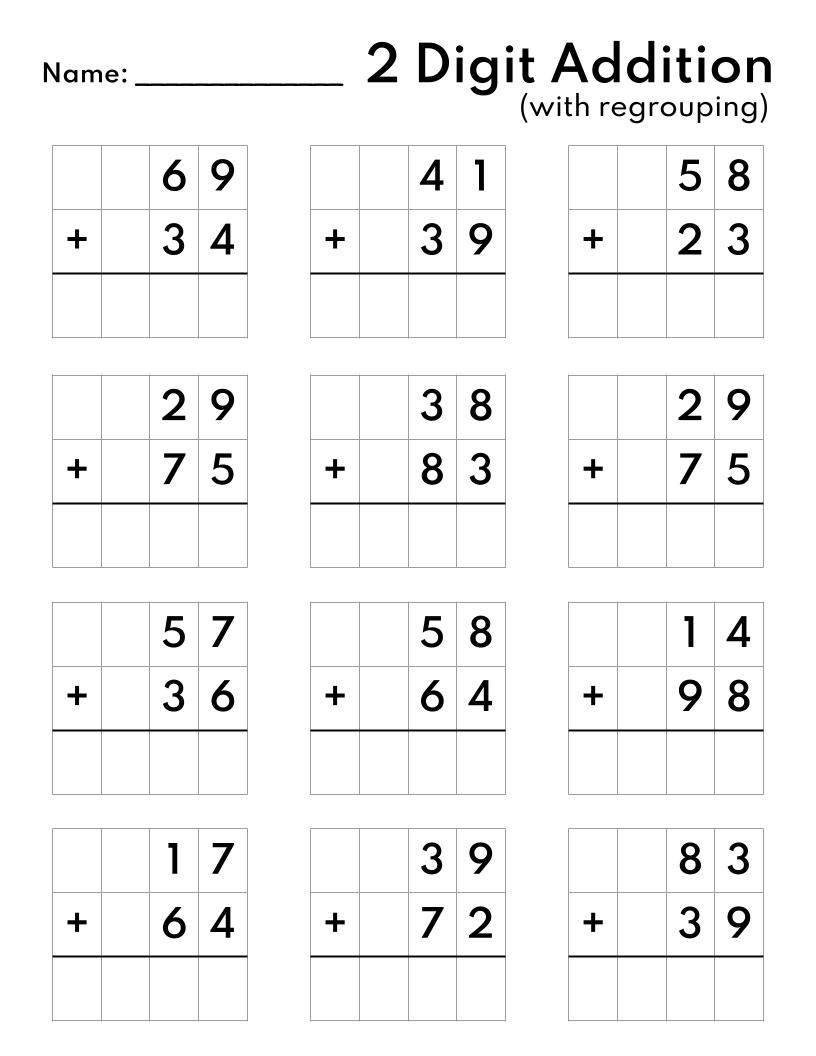 10 Printable Two Digit Addition Worksheets Double Digit Addition Worksheets 1st Grade 2nd Grade