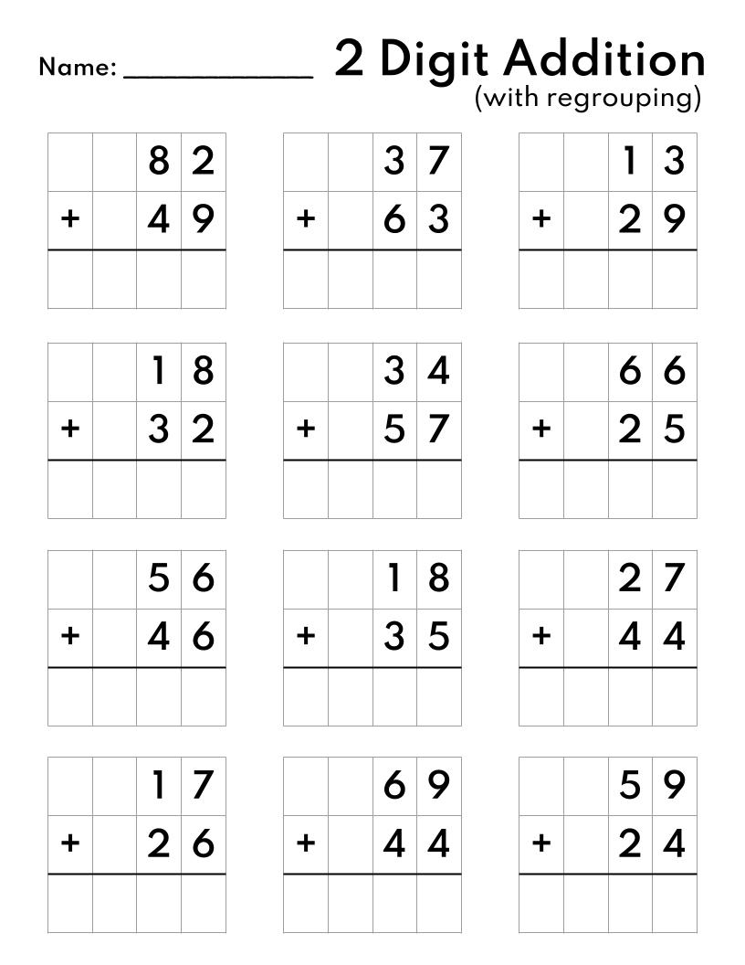 10 Printable Two Digit Addition Worksheets Double Digit Addition Worksheets 1st Grade 2nd Grade