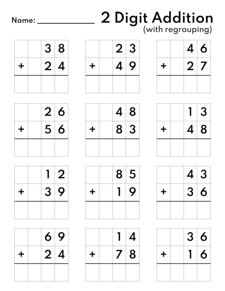 10 Printable Two Digit Addition Worksheets Double Digit Addition Worksheets 1st Grade 2nd Grade