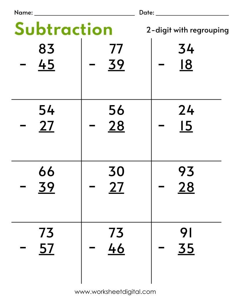 10 Printable Two Digit Subtraction Worksheets with Regrouping Math Subtraction Worksheets 1st Grade 2nd Grade Math Worksheets PDF Etsy