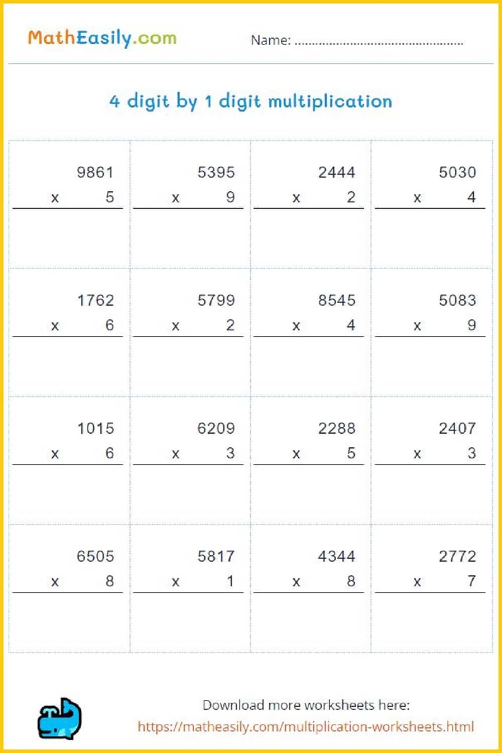 4th Grade Math Worksheets Multiplication
