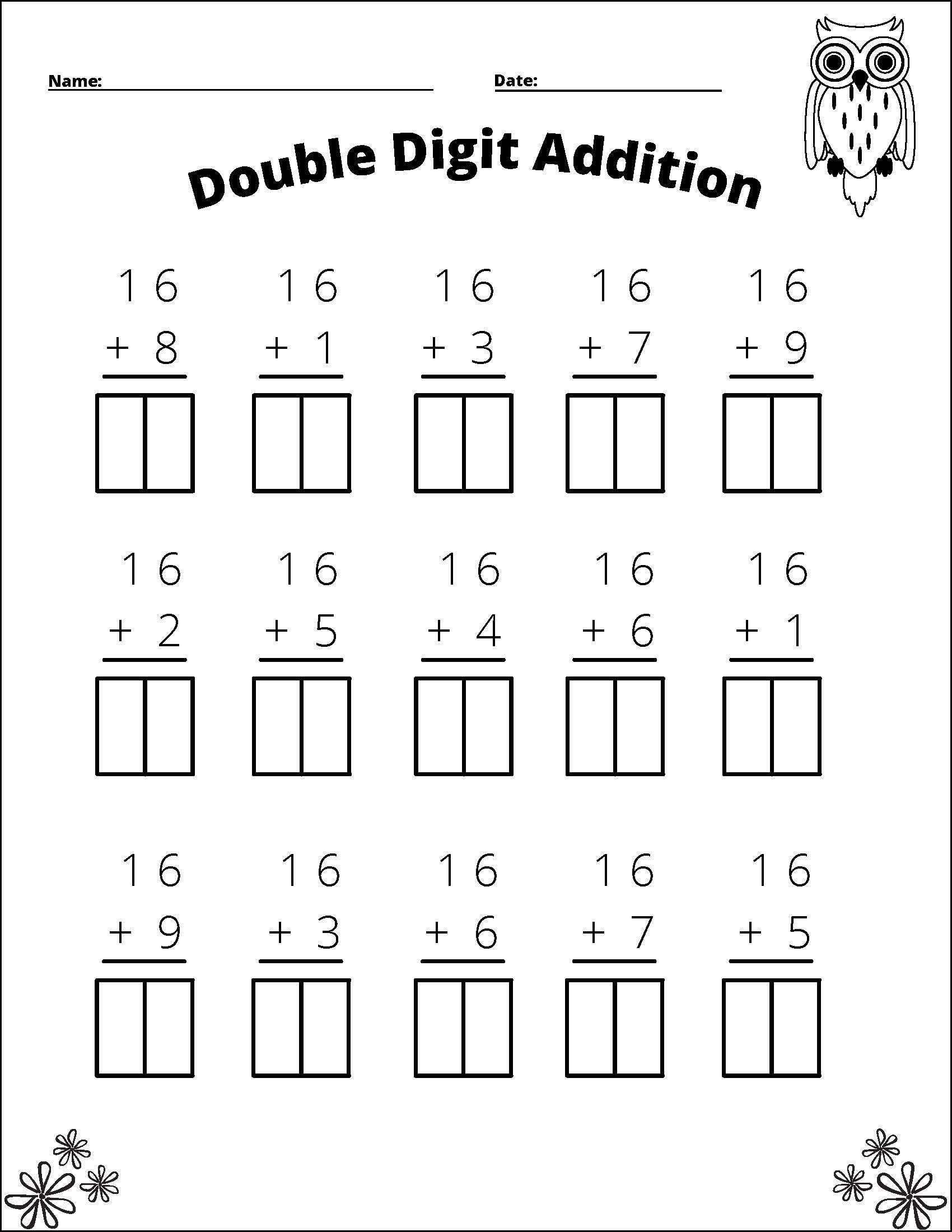 11 Printable Double Digit Addition Worksheets Numbers 10 20 Grades 1st And 2nd Etsy UK