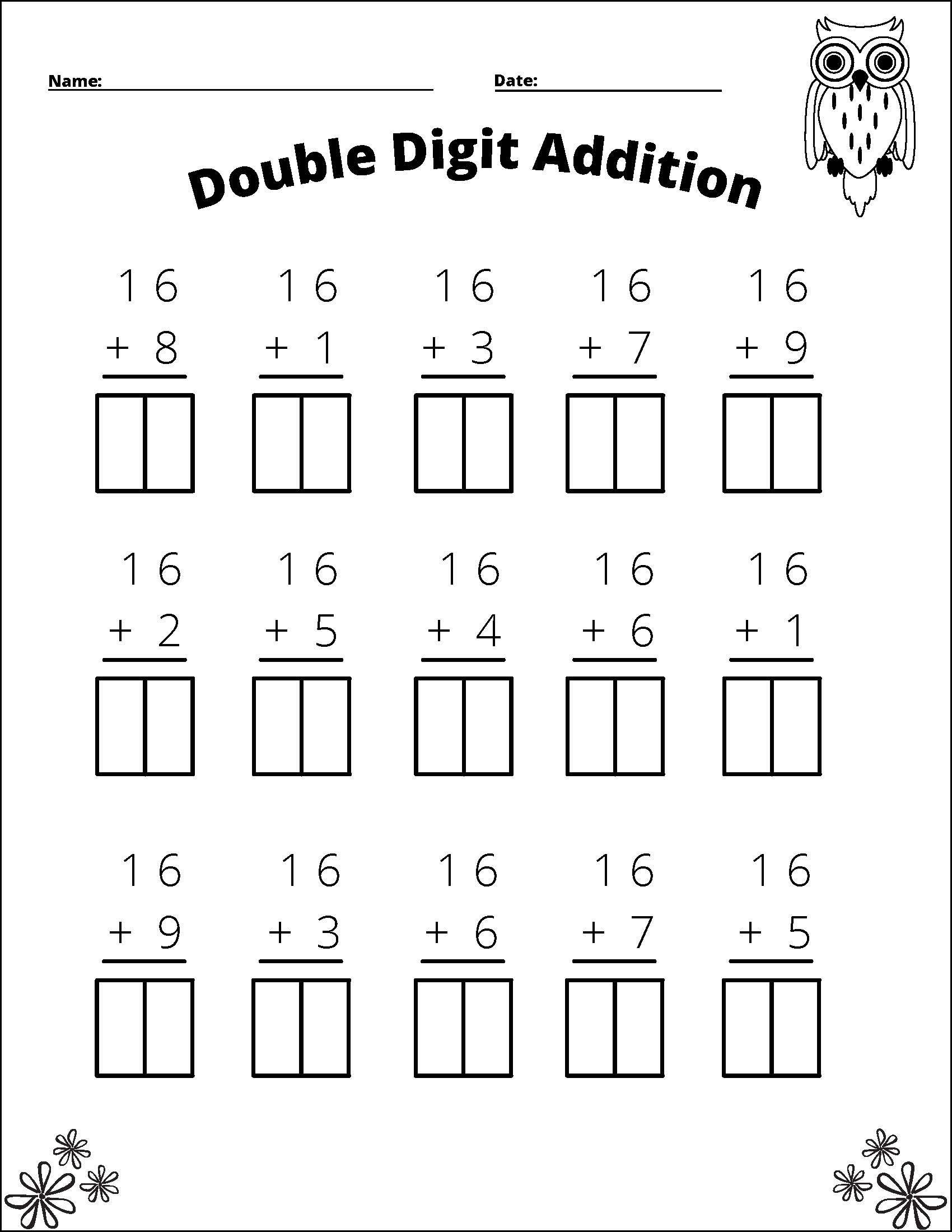 11 Printable Double Digit Addition Worksheets Numbers 10 20 