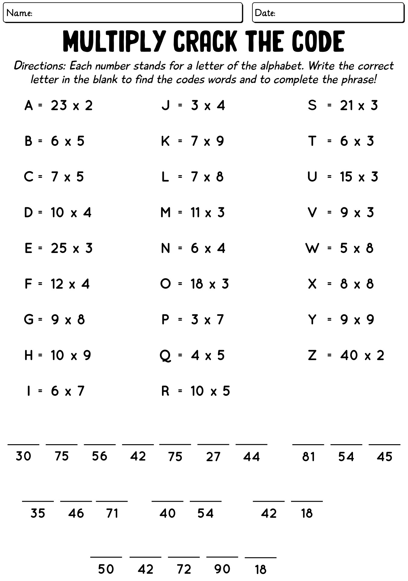 Get The Message Math Worksheet