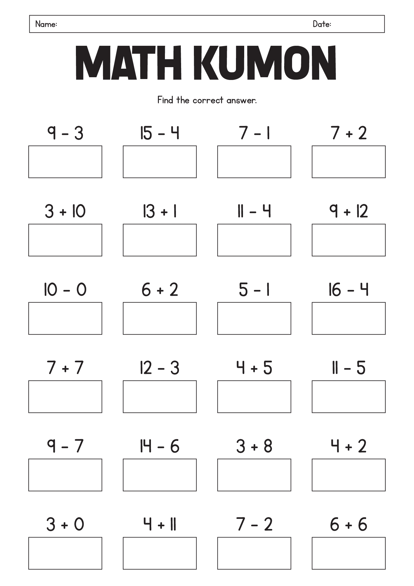 Kumon Math Level A Worksheets