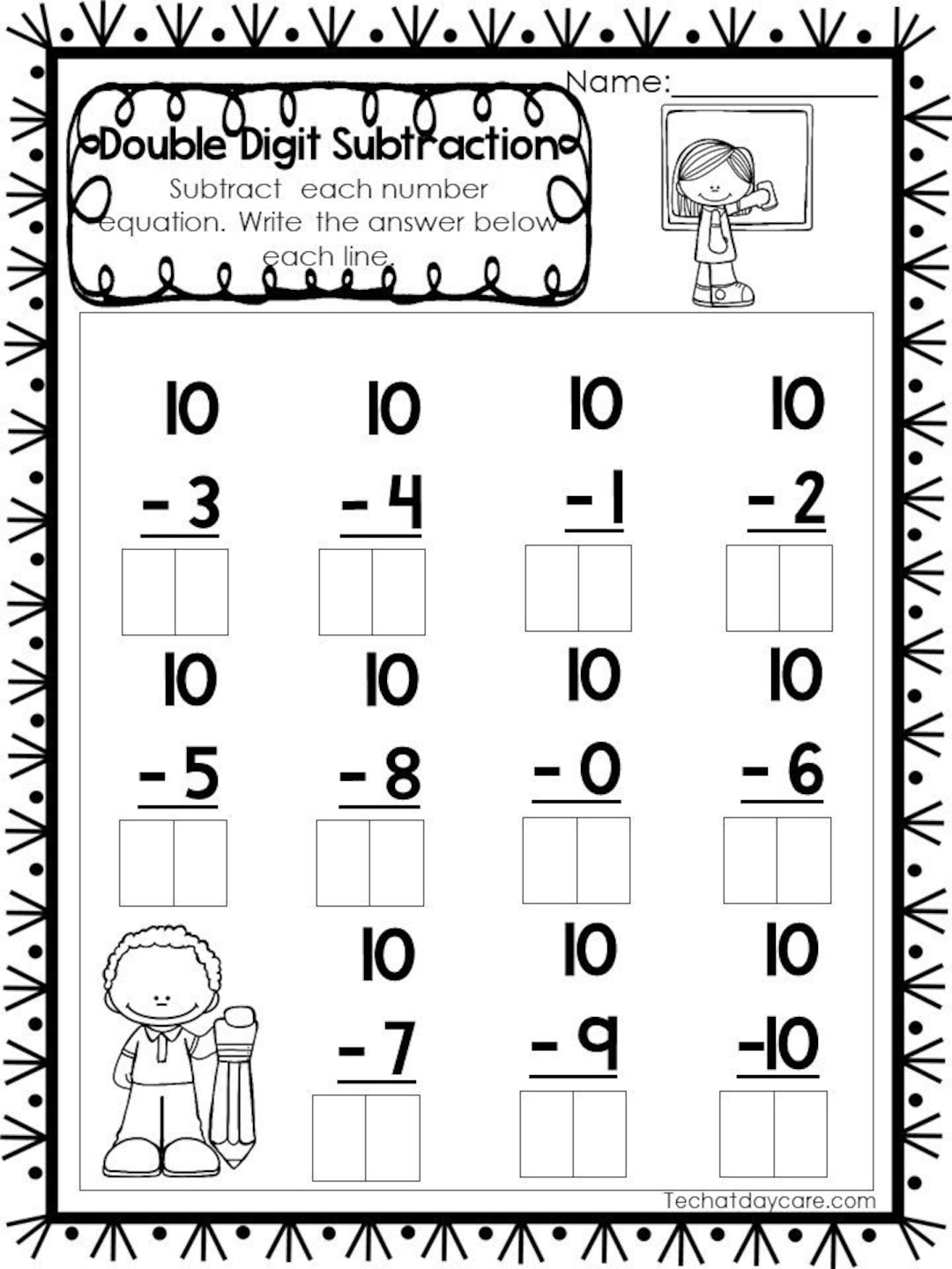 15 Printable Double Digit Subtraction Worksheets Numbers 11 20 Preschool 2nd Grade Math Etsy
