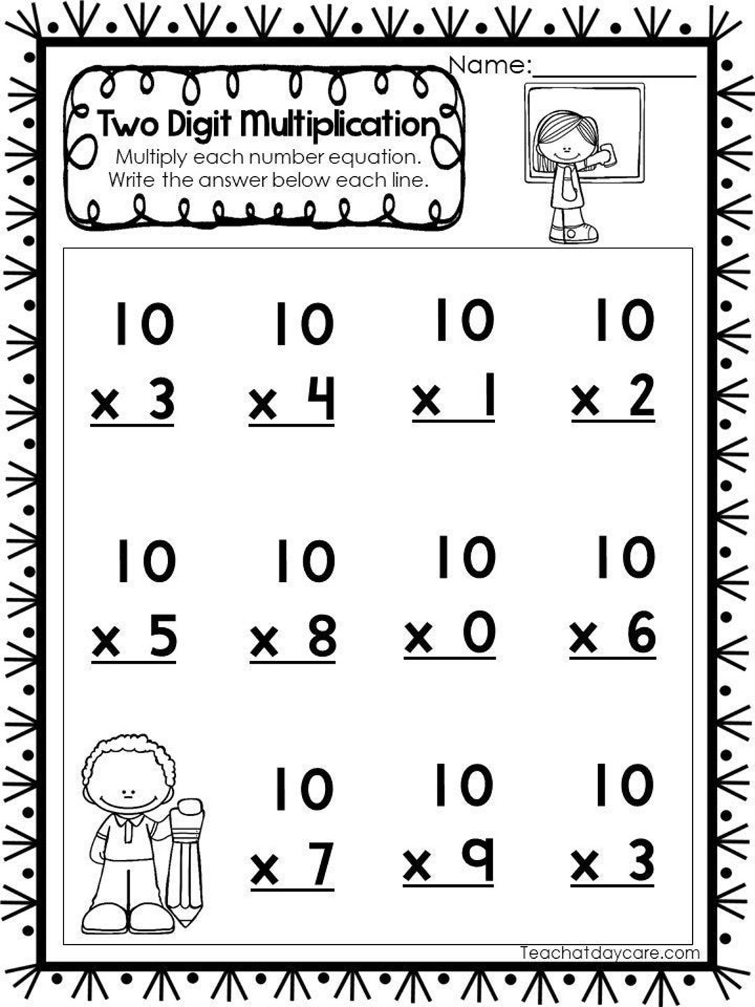 15 Printable Two Digit Multiplication Worksheets Numbers 10 20 