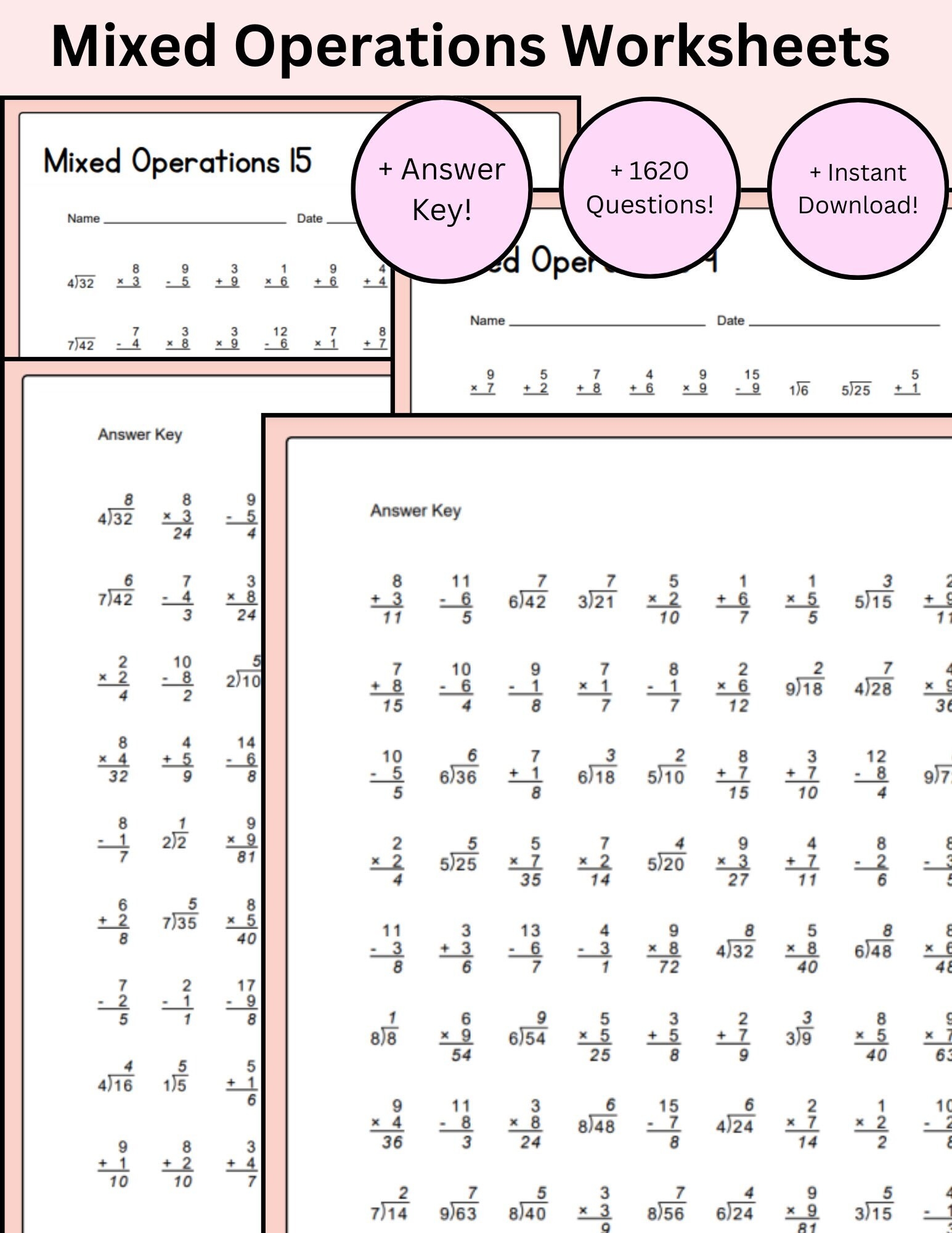 1620 Problems Printable Math Mixed Operations Worksheet Grade 1st 
