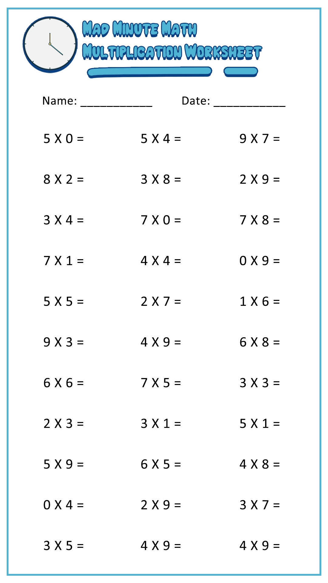 Mad Minute Math Worksheets