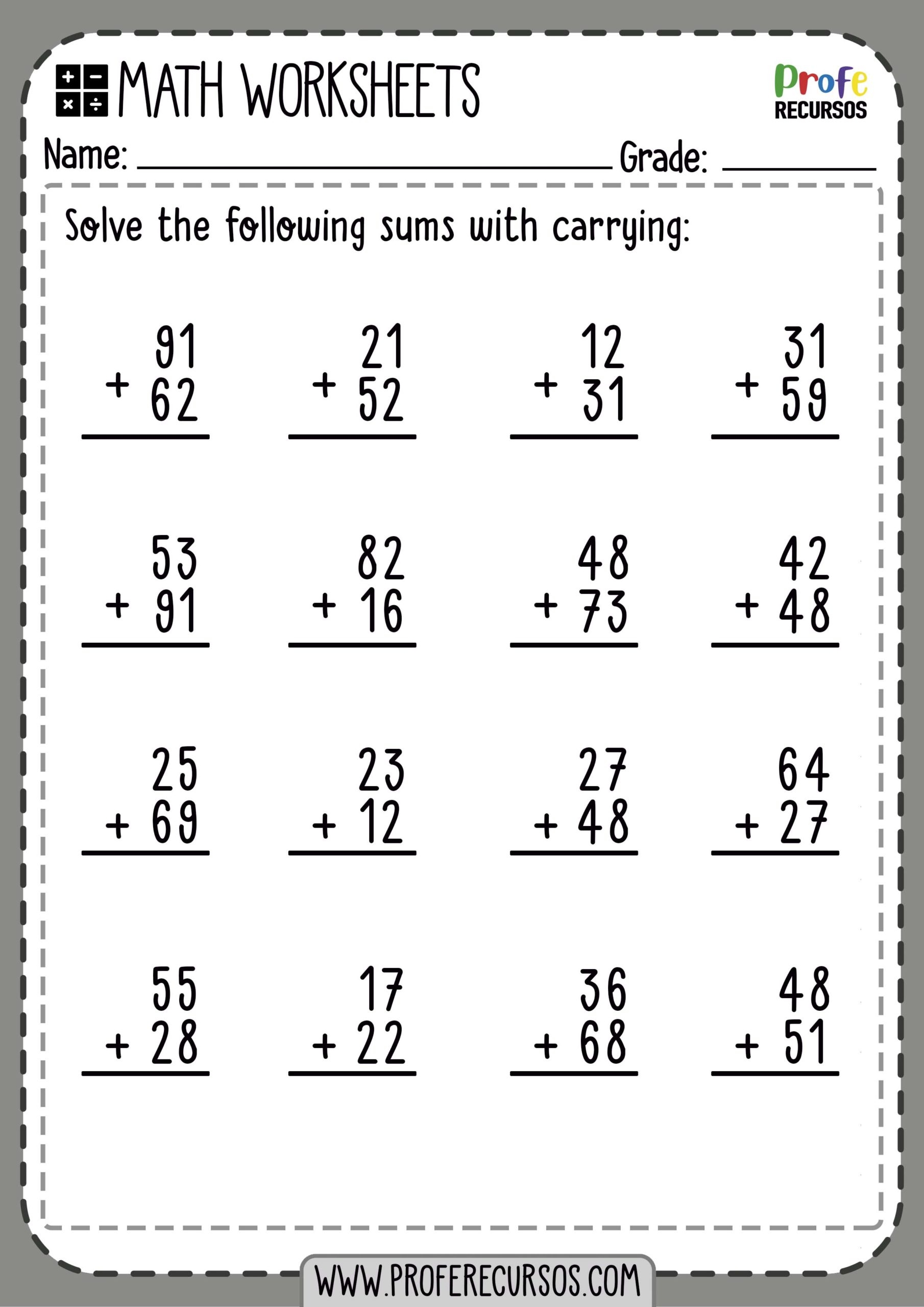 2 Digit Addition With Carrying Math Worksheets Worksheets Library