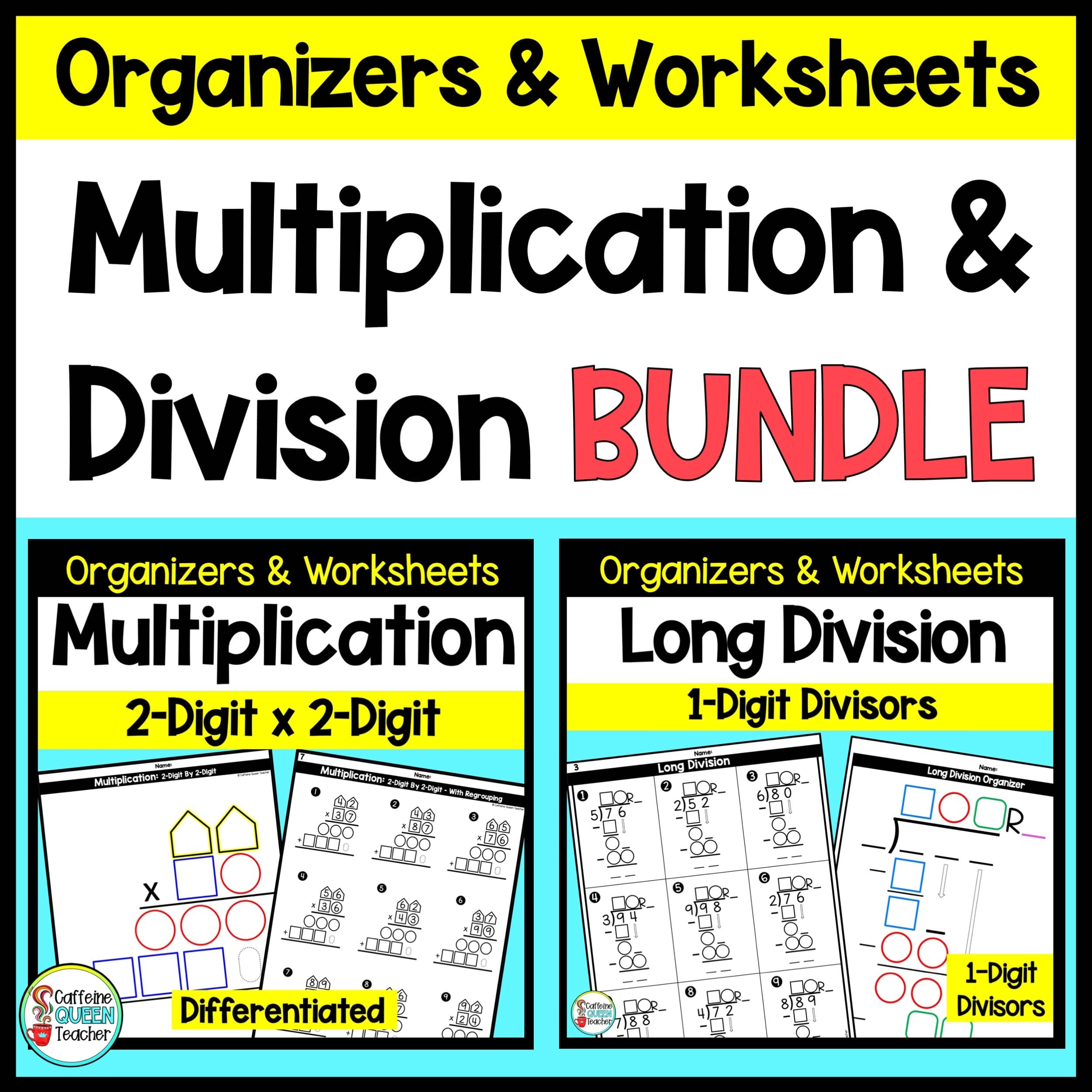 2 Digit Multiplication And Long Division Practice Worksheets 