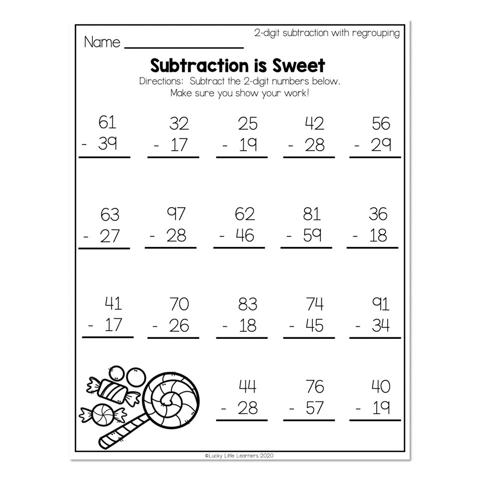 2nd Grade Math Worksheets 2 Digit Subtraction With Regrouping 