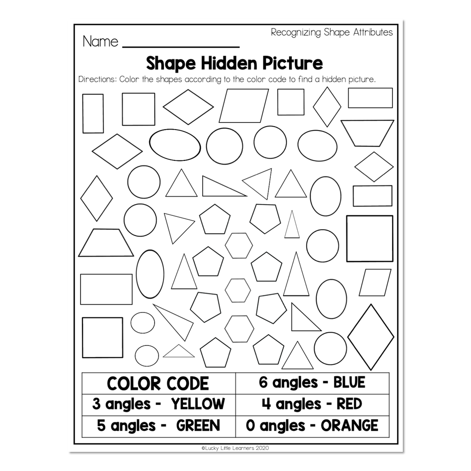 2nd Grade Math Worksheets Geometry Recognizing Shape Attributes Shape Hidden Picture Lucky Little Learners