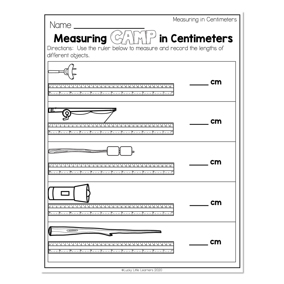 2nd Grade Math Worksheets Measurement Measuring In Centimeters Measuring Camp In Centimeters Lucky Little Learners