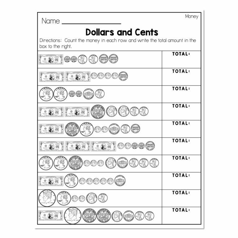 2nd Grade Math Worksheets Money Counting Money Dollars And