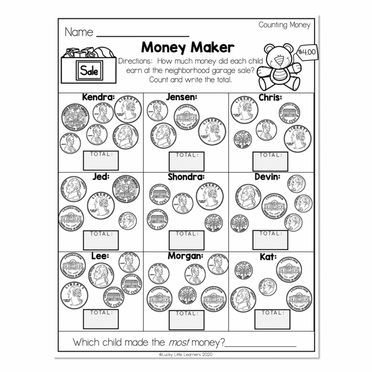 2nd Grade Math Worksheets Money Counting Money Money Maker