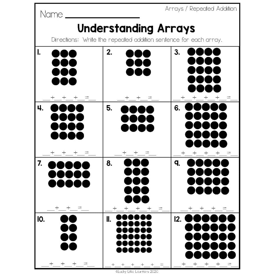 2nd Grade Math Worksheets Operations And Algebraic Thinking Arrays And Repeated Addition Understanding Arrays Lucky Little Learners