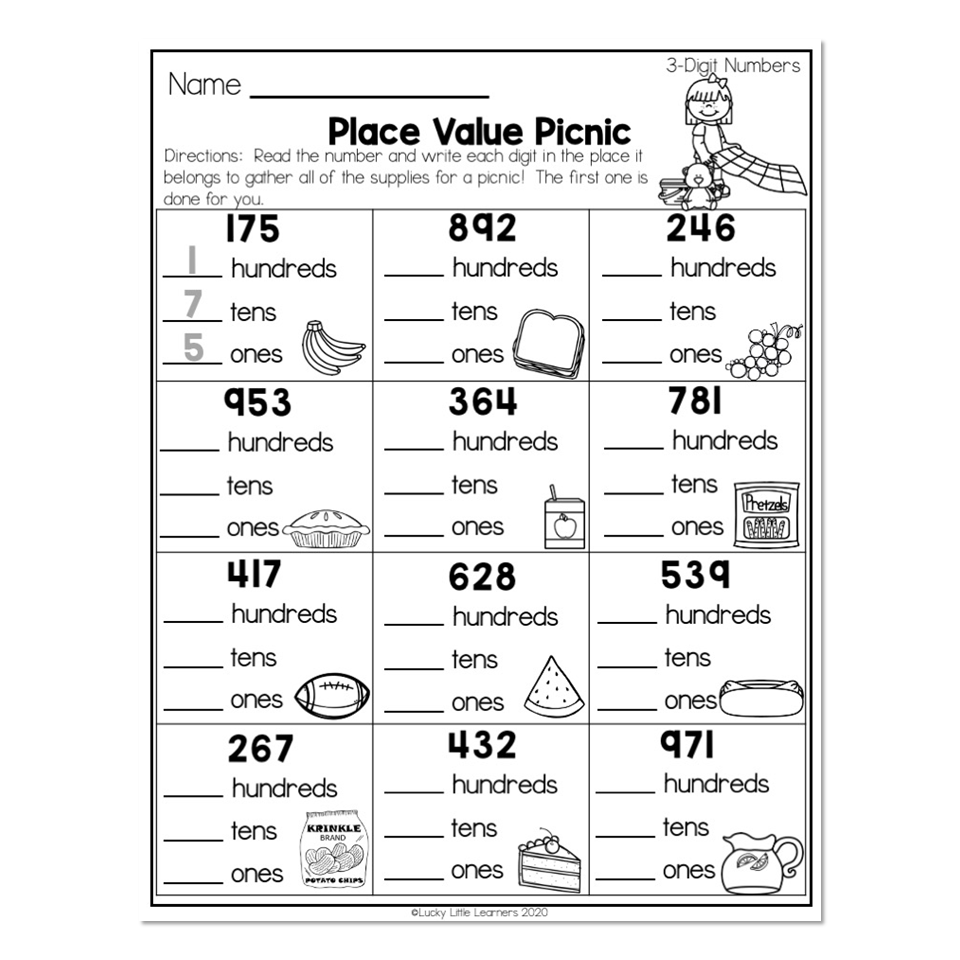 2nd Grade Math Worksheets Place Value 3 Digit Numbers Place Value Picnic Lucky Little Learners