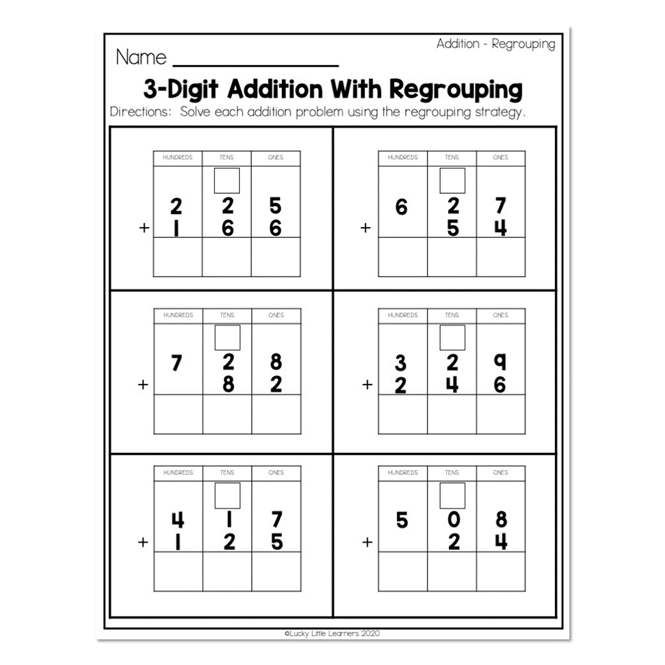 2nd Grade Math Worksheets Place Value Addition Regrouping 3 Digit Addition With Regrouping Lucky Little Learners