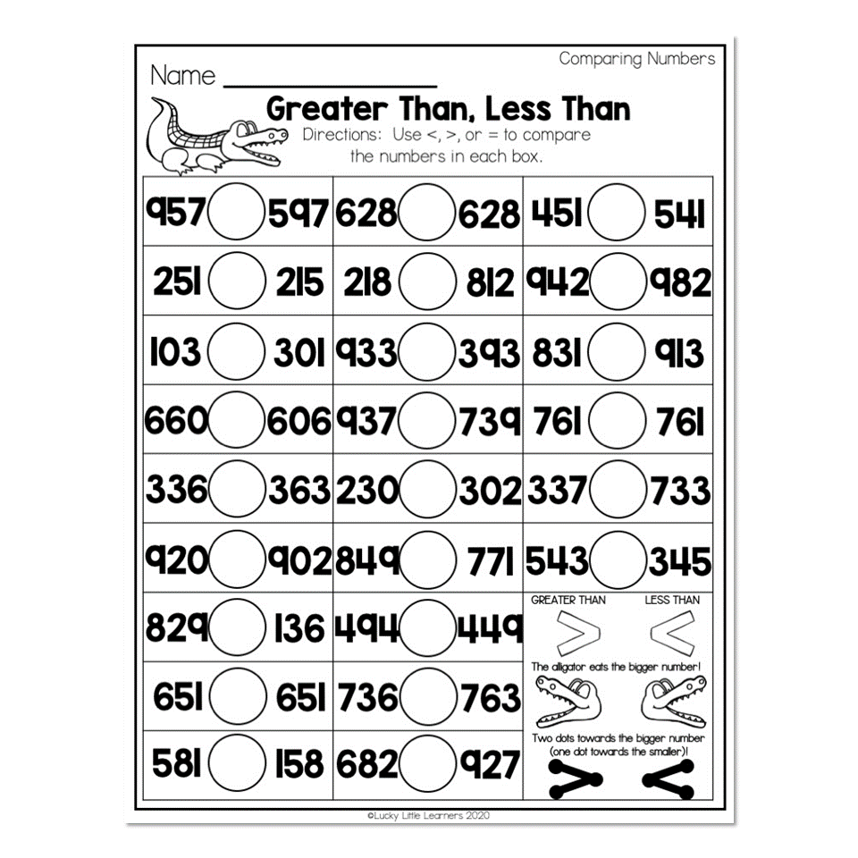 Math Worksheets Greater Than Less Than