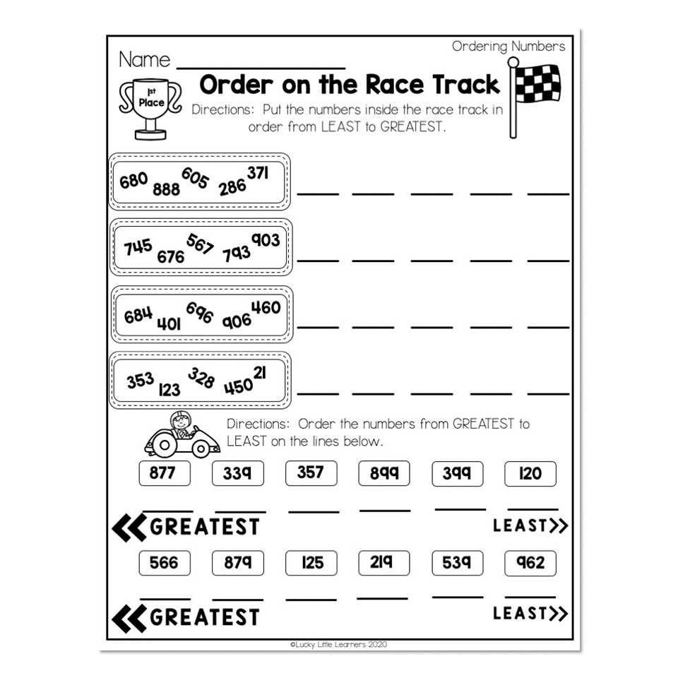 2nd Grade Math Worksheets Place Value Ordering Numbers Order 