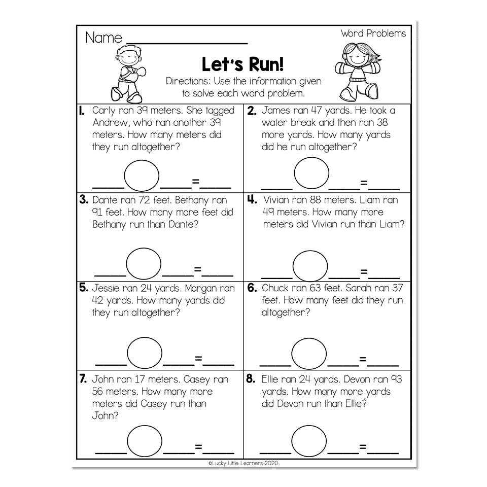 2nd Grade Math Worksheets Word Problems Word Problems Let s Run Lucky Little Learners