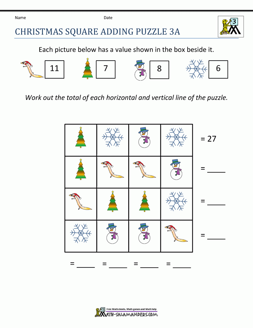 3rd Grade Christmas Math Worksheets