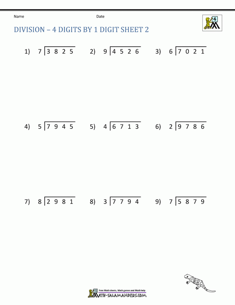4th Grade Math Worksheets Division