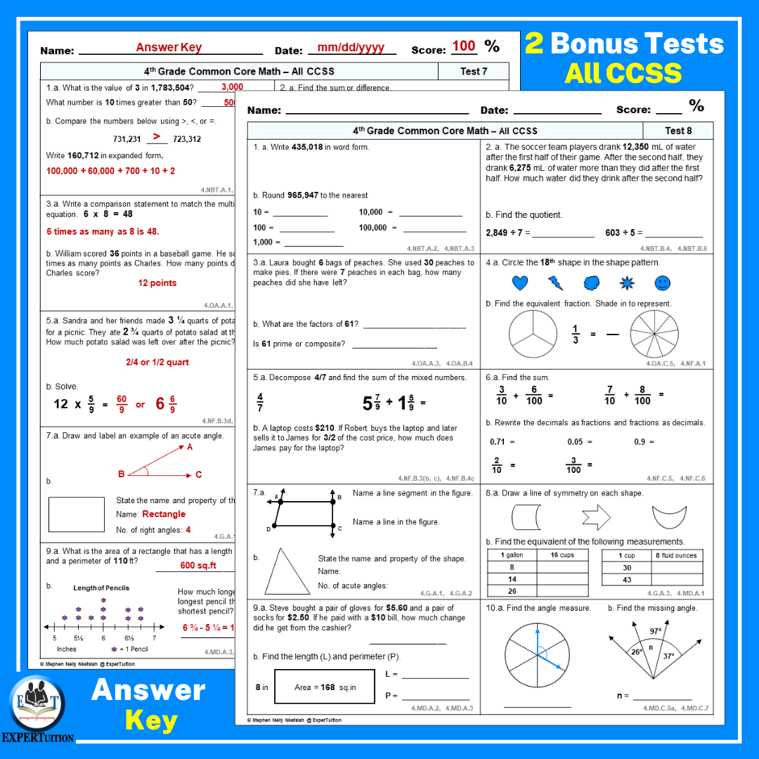 4th Grade Math Spiral Review Worksheets Q 4 ExperTuition