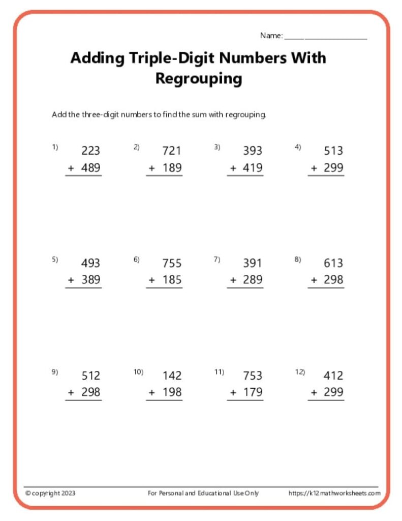 Math Worksheet 4th Grade