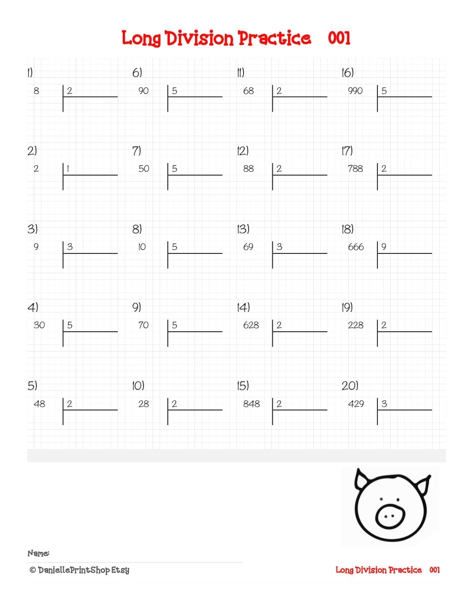 Long Division Math Worksheets