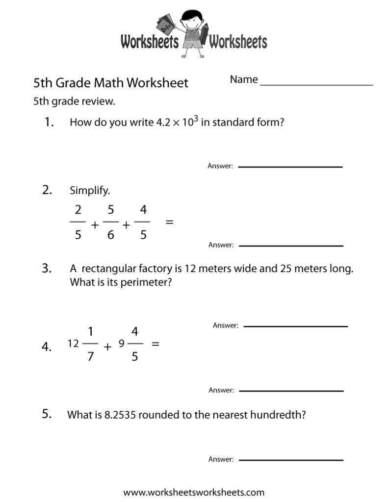 5th Grade Math Review Worksheets
