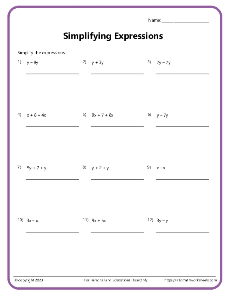 Jr High Math Worksheets