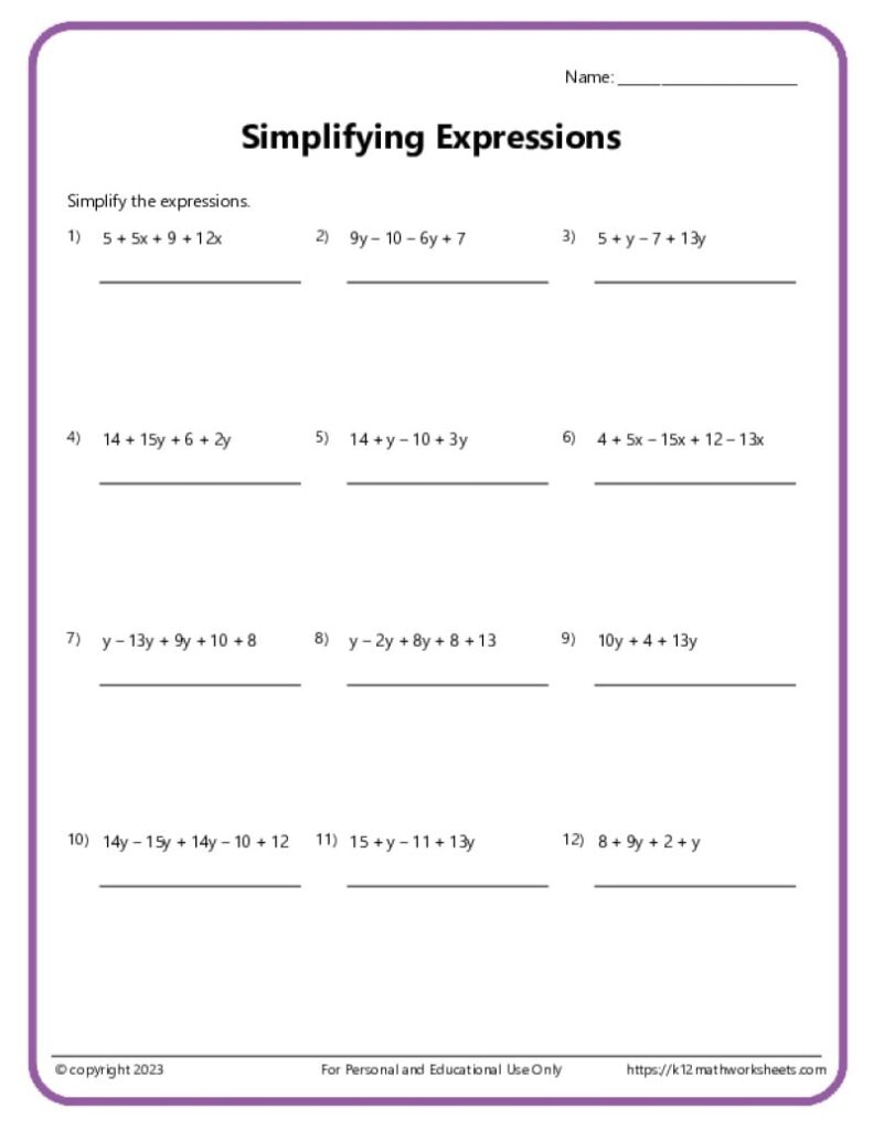 6th Grade Math Worksheet