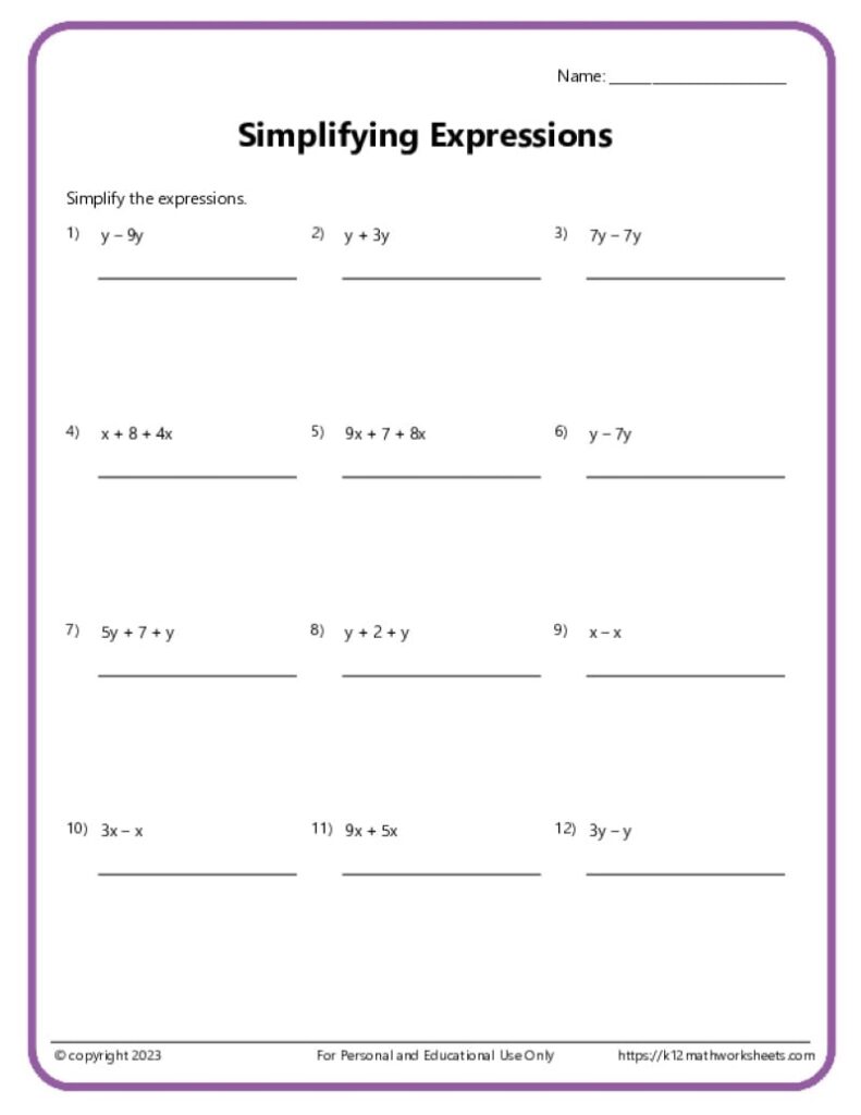 6th Grade Algebra Worksheets