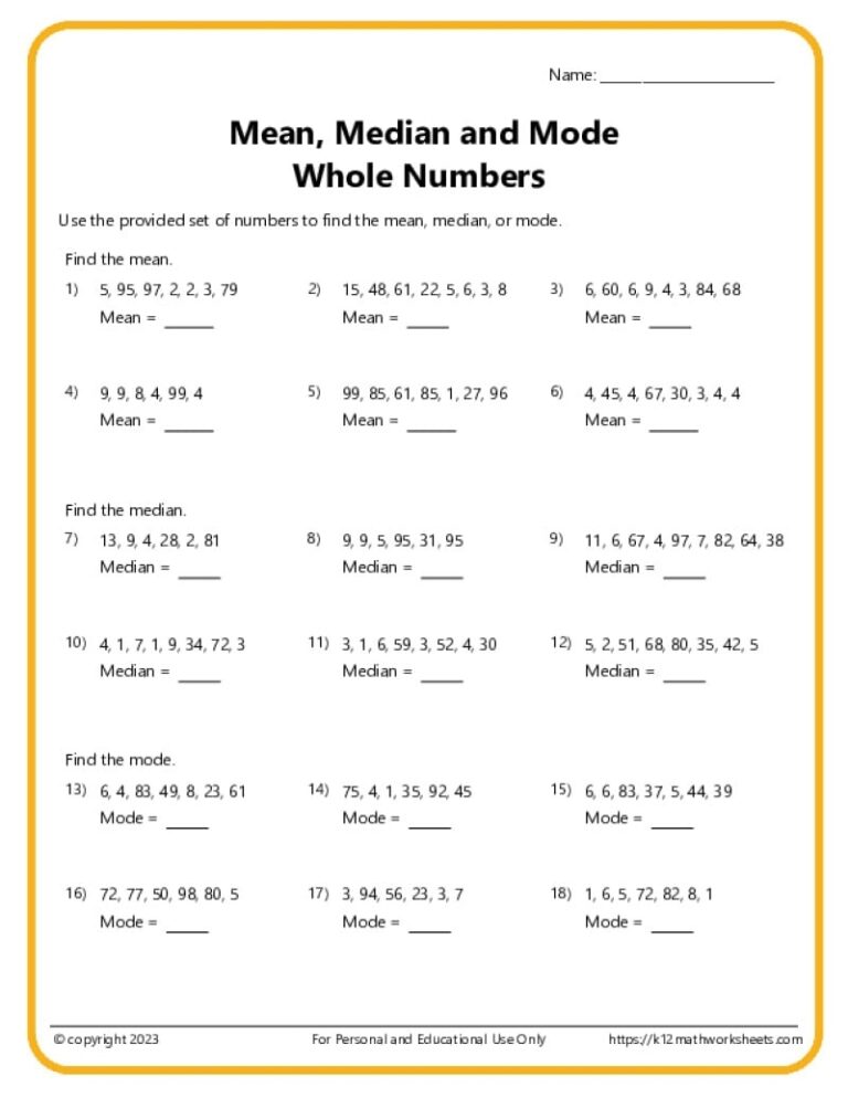 6th Grade Math Worksheets