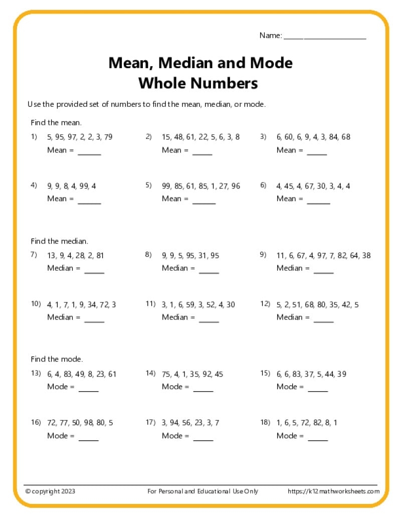 Math Worksheets For 6th Graders