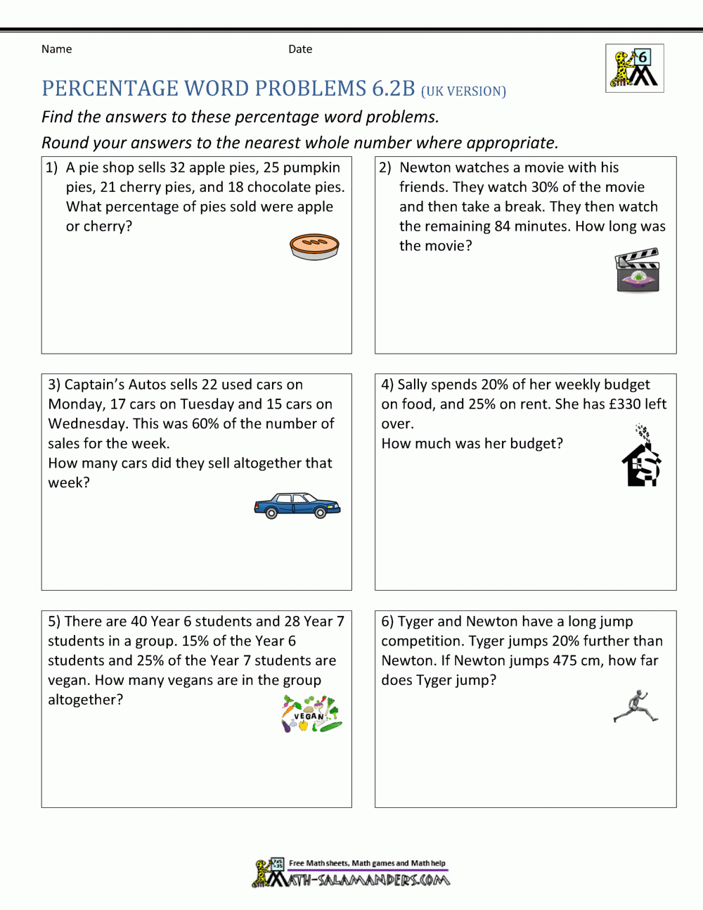 6th Grade Math Percentages Worksheets