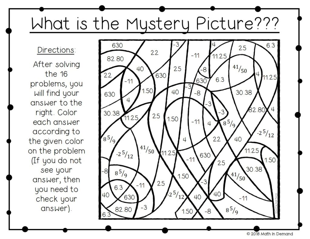 7th Grade Math End Of The Semester Coloring Worksheet