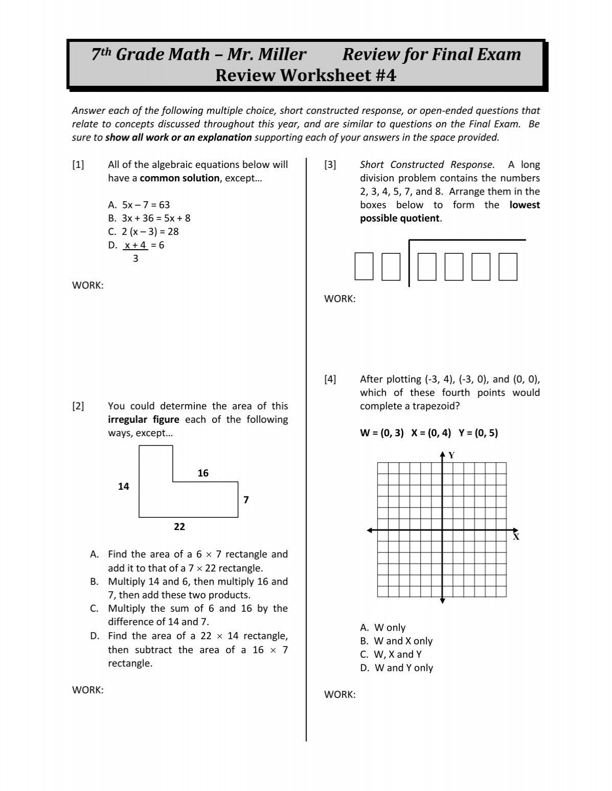7th Grade Math Review Worksheets