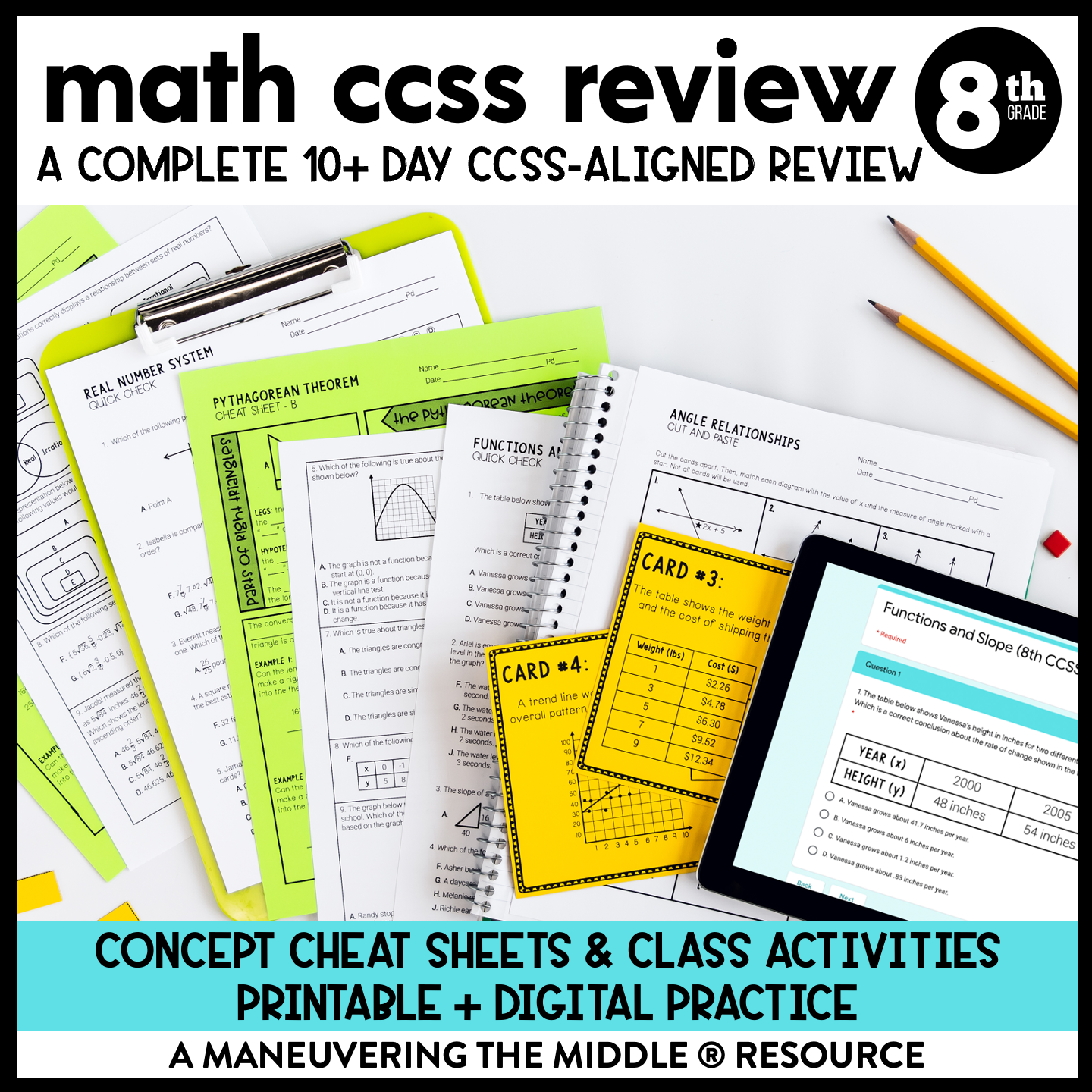 8th Grade Math Review And Test Prep Unit CCSS
