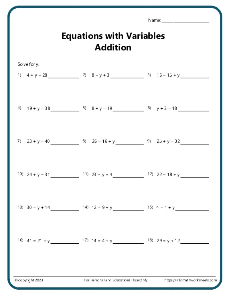 8 Grade Math Worksheets