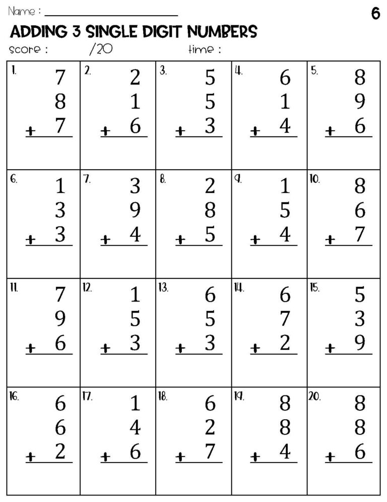 Adding 3 Single Digit Numbers Worksheets Math Timed Test Addition Etsy Australia