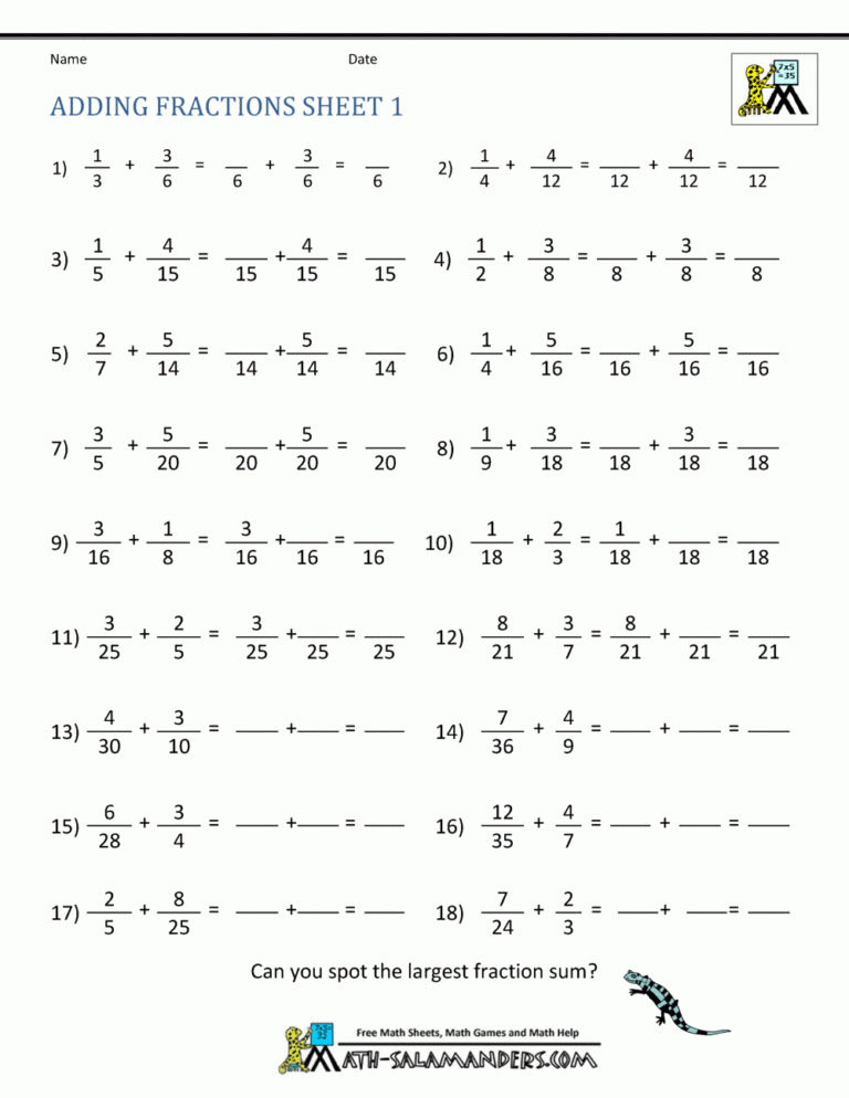 Adding Fractions Worksheets Worksheets Library