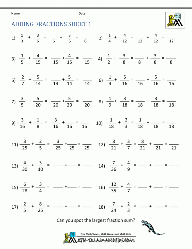 Adding Fractions Worksheets Worksheets Library