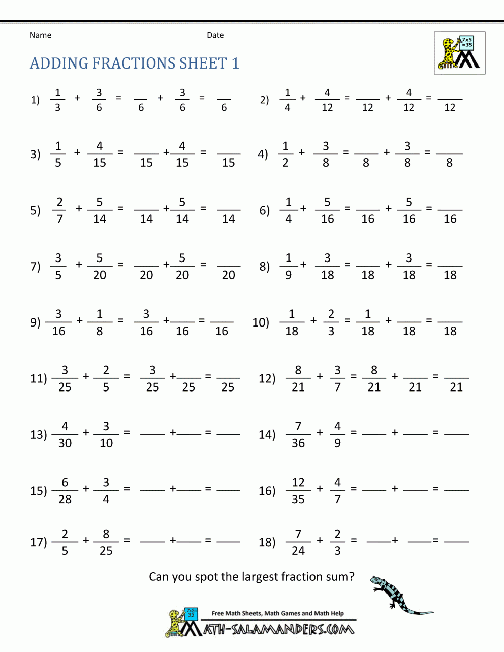 Adding Fractions Worksheets Worksheets Library