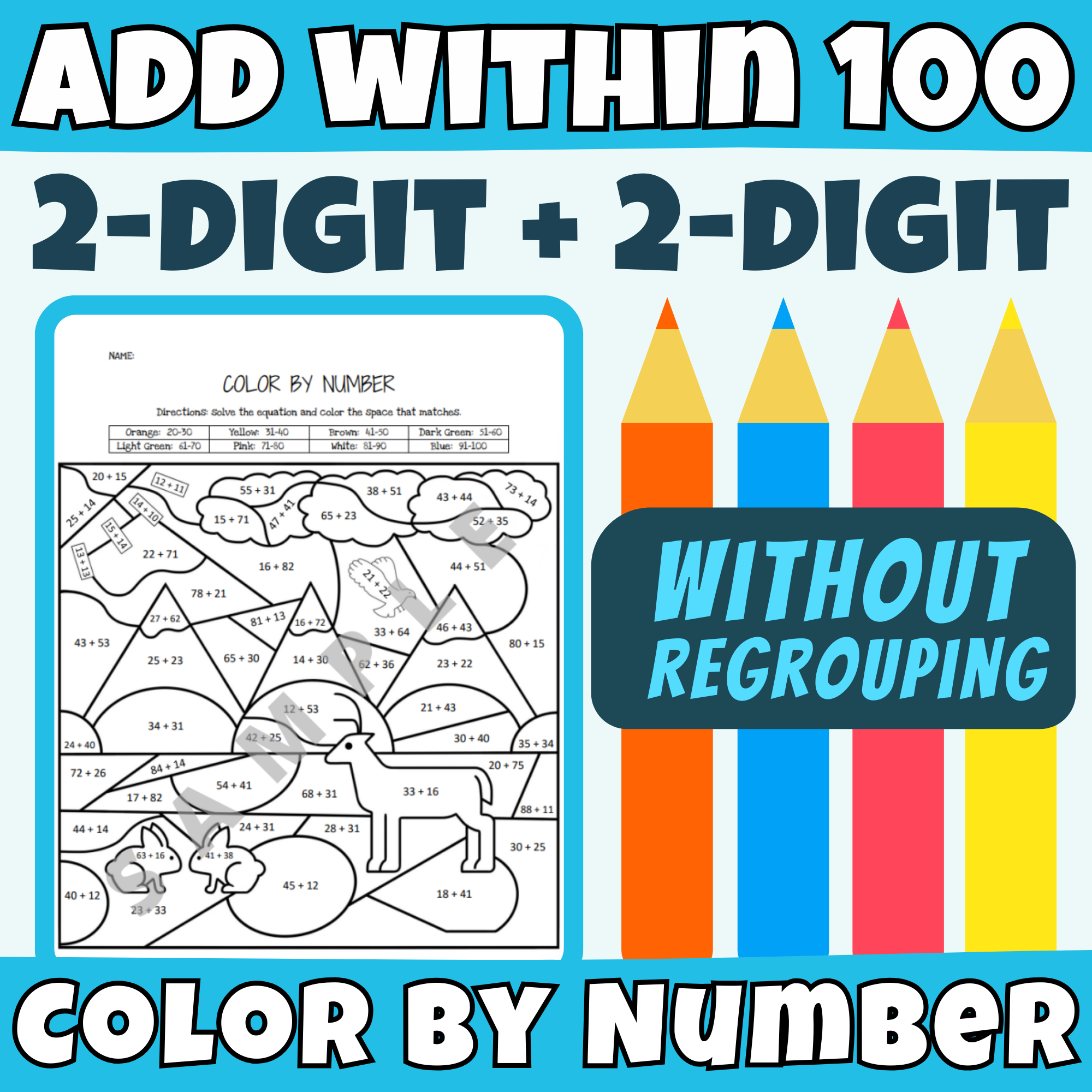 Adding Two Digit Numbers Without Regrouping Composing Color By 
