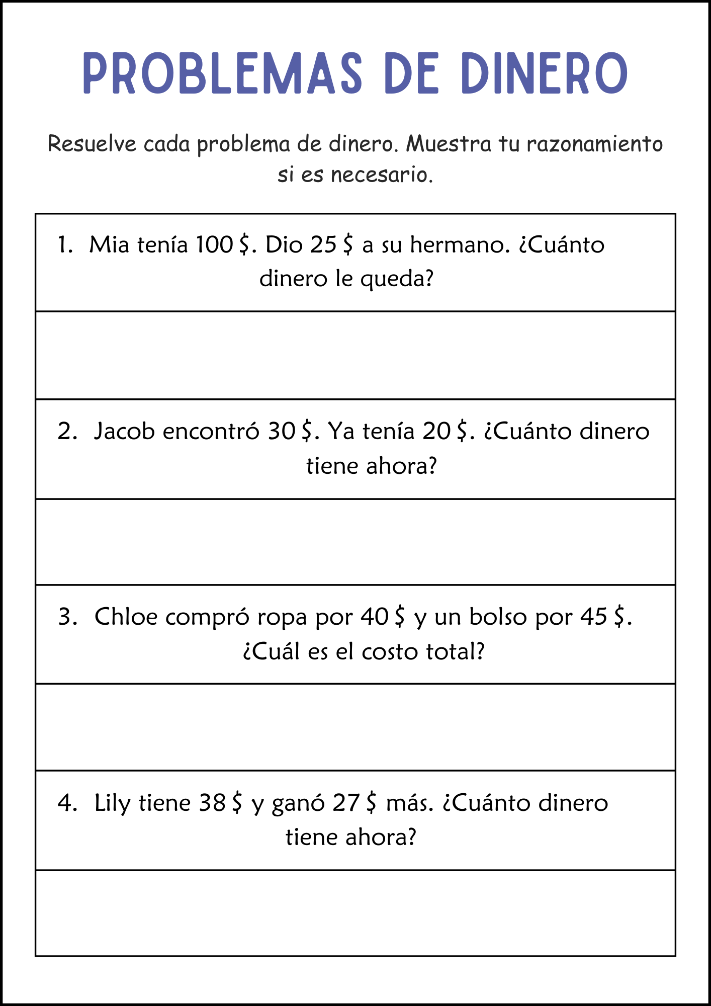 Math Worksheets Spanish