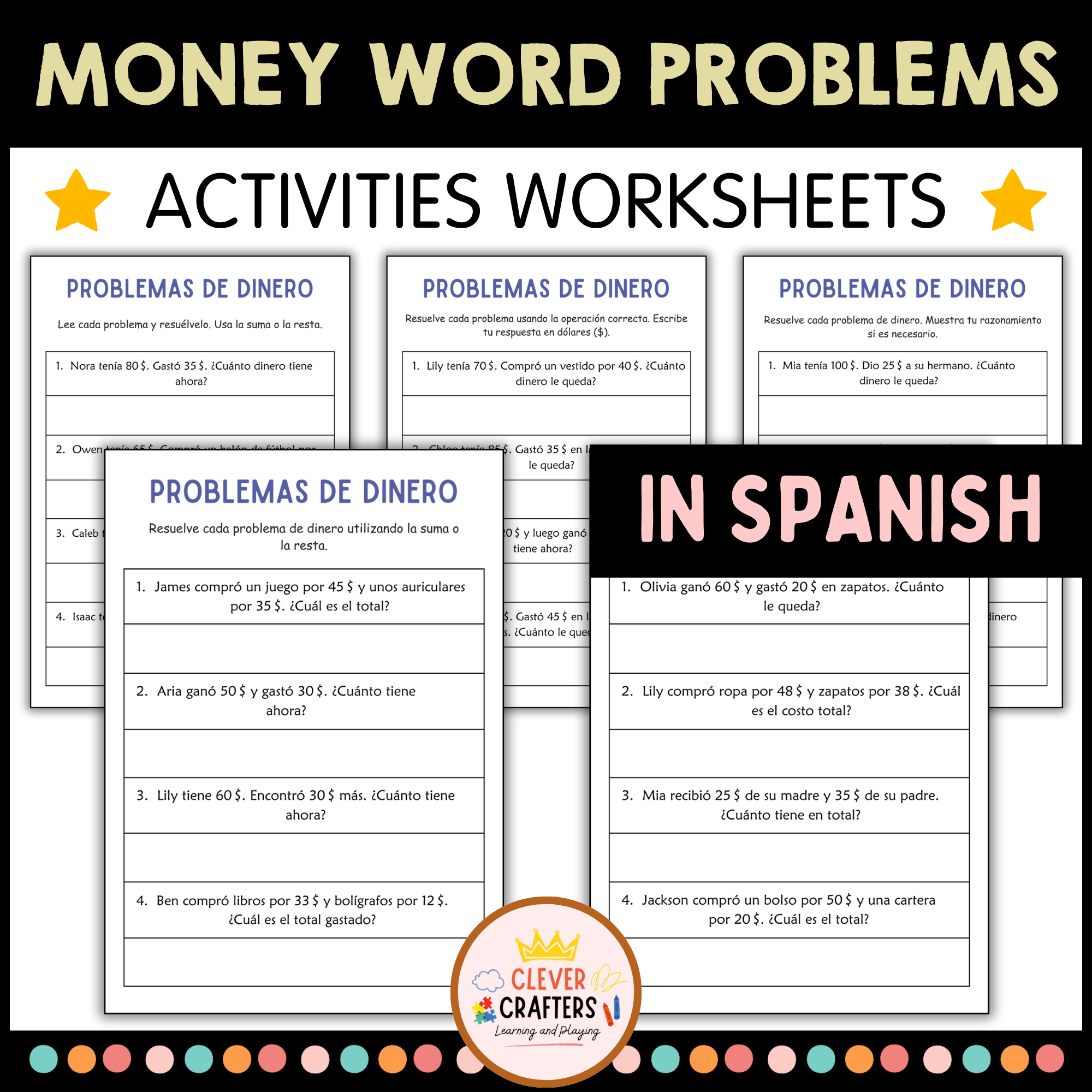Addition And Subtraction Money Word Problems Math Worksheets In Spanish Made By Teachers